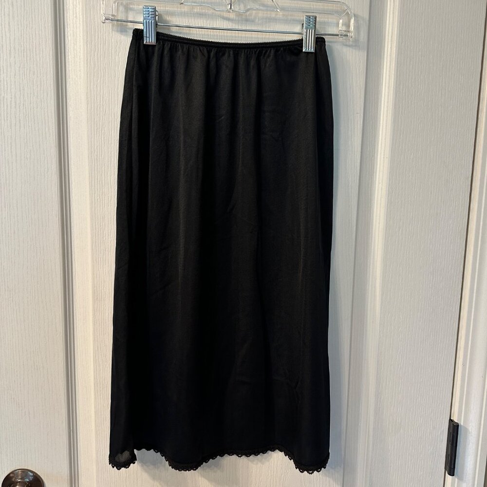 Warner's | VTG Perfect Measure Small 26" Black Nylon Half Slip Skirt Lace Trim - Picture 6 of 8